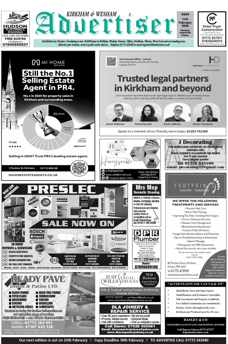 Kirkham & Wesham Advertiser February edition front cover