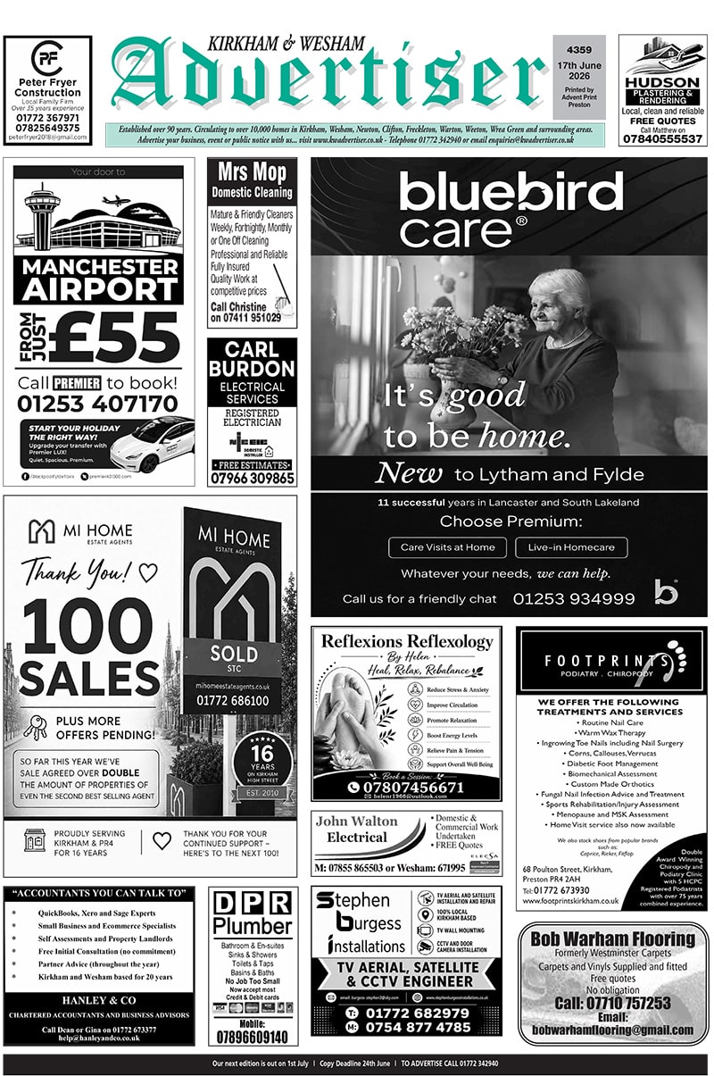 Kirkham & Wesham Advertiser - 17th June Edition Front Cover