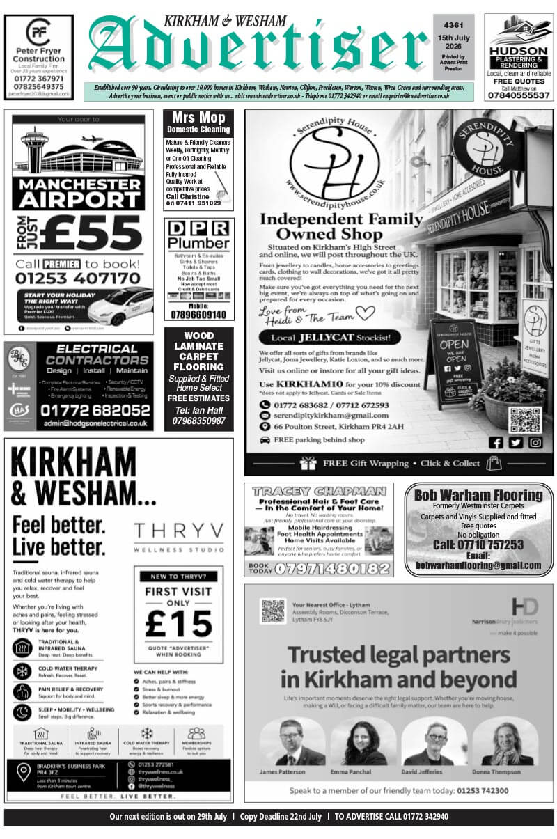 Kirkham & Wesham Advertiser - 15th July Edition